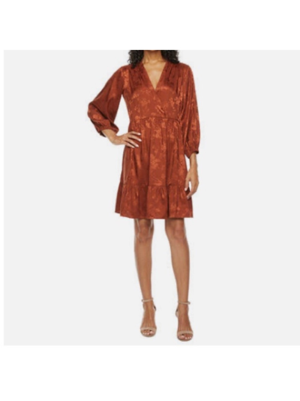 52Seven Women's Rust Floral Long Sleeve Dress